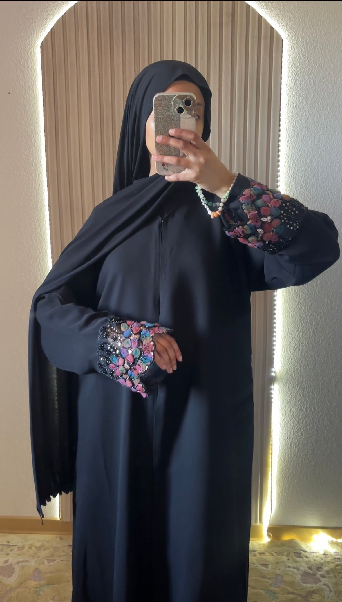 Abaya manche strasée