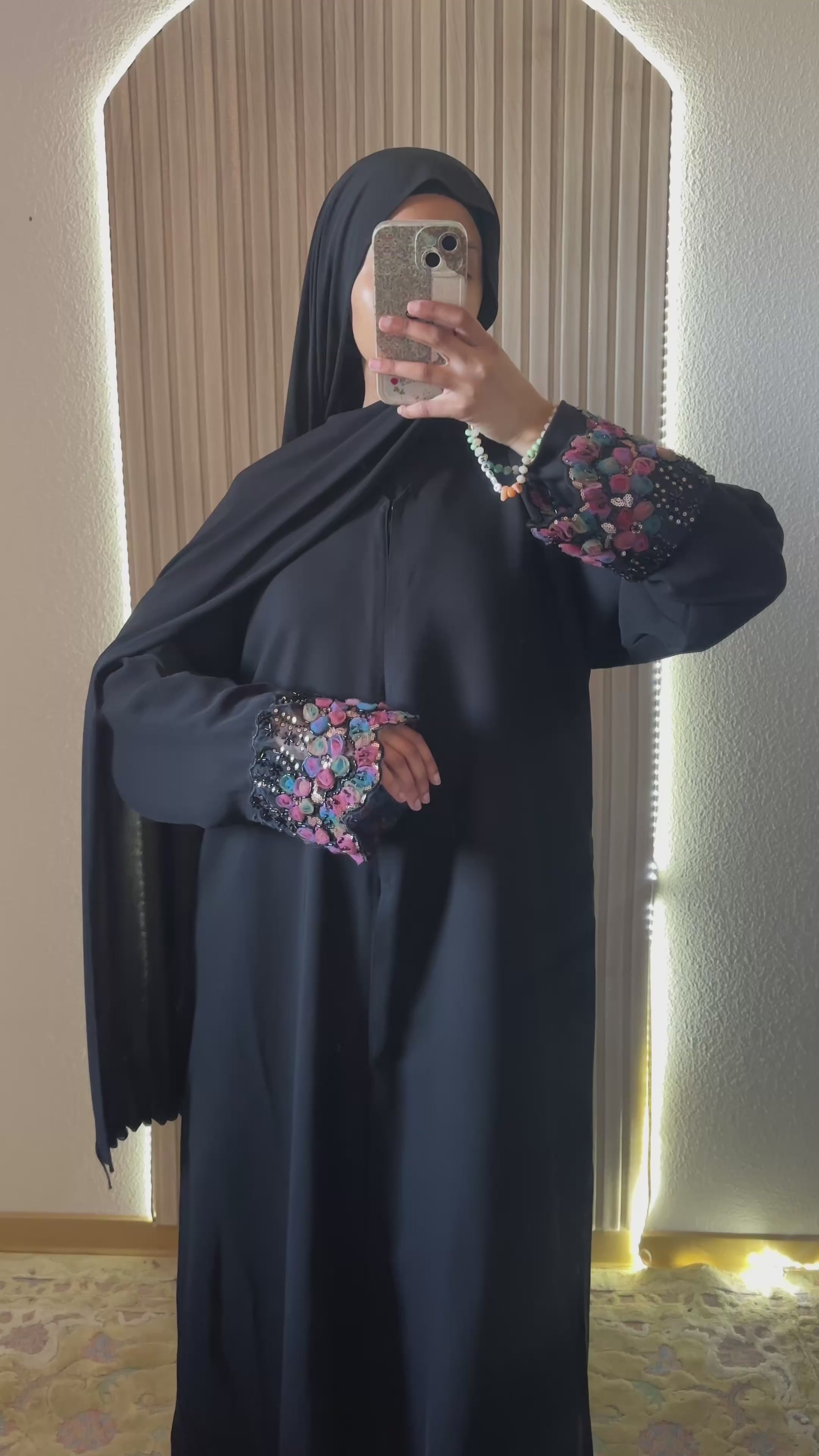 Abaya manche strasée